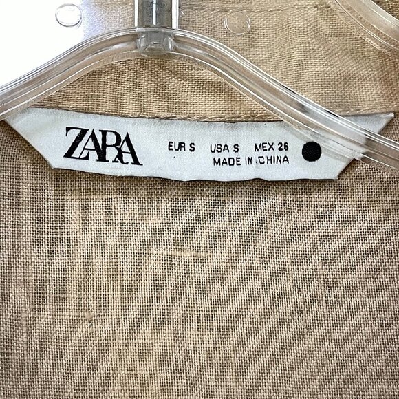 ZARA Tan and White Beaded Linen Collared Maxi Dress Size Small - Picture 10 of 12